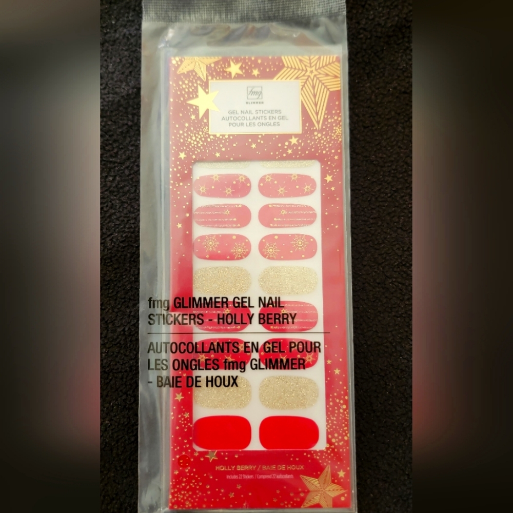 FMG glimmer gel nail stickers-Holly Berry